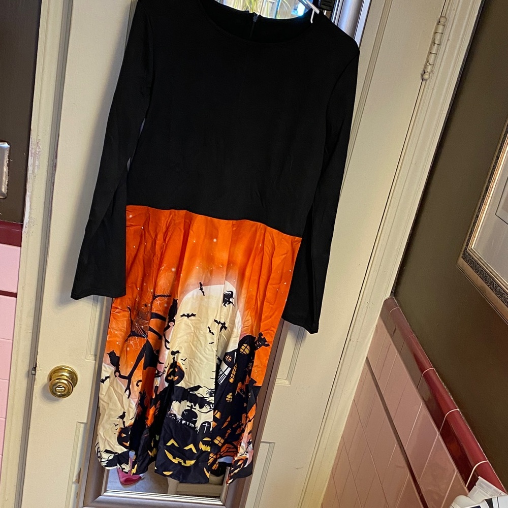 Black and Orange Halloween Dress spooky witch pumpkin haunted house fall vibes